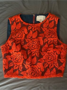 Nicole Miller Red Floral Embroidered Crop Top